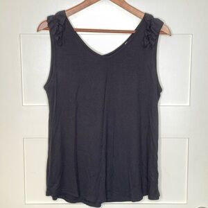 Now N Forever Women’s Sleeveless Black Tank with Ruffle Detail Size Small